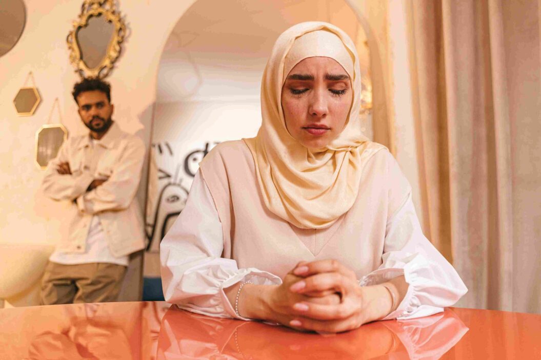 A muslim couple fighting in their bedroom