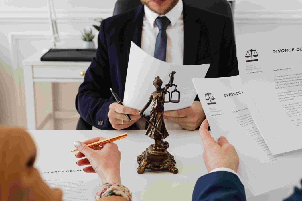 A lawyer reading a divorce paper