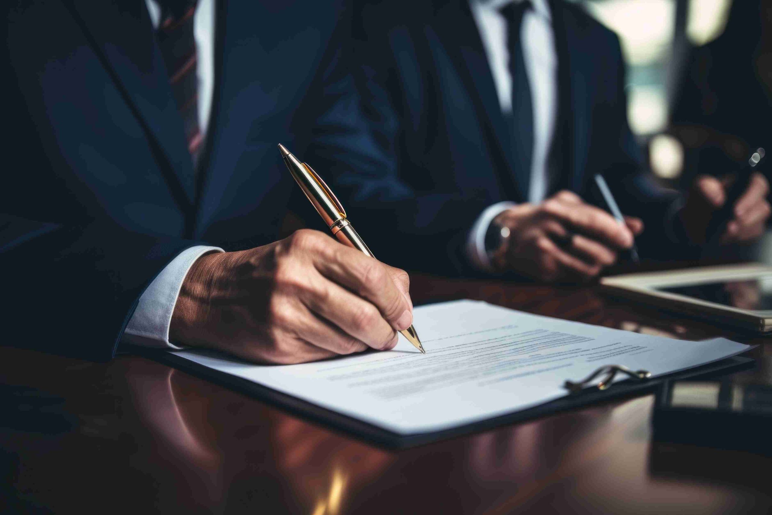 Image of a lawyer signing a document